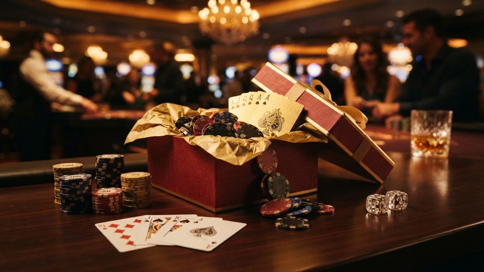 Gift box and casino chips for a welcome offer